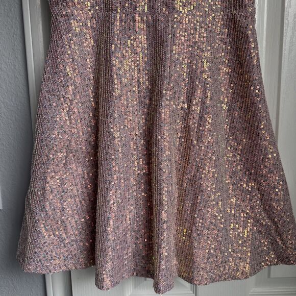 NWT Zunie Girls Floral Pink Sequin Party Dress Rose Gold Size 12 Spaghetti Strap - Picture 2 of 9
